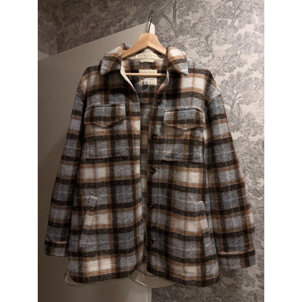 L.L.Bean Neutral Plaid Fleece Shirt Jacket / Shacket – Size M - Picture 2 of 6